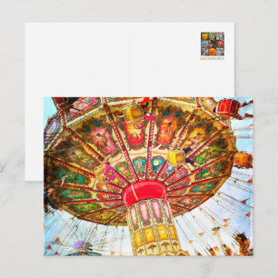 Retro gele kermis zweefmolen foto briefkaart