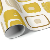 Retro Gele Mosterd Pop Crème Abstract Patroon Cadeaupapier (Rol Hoek)