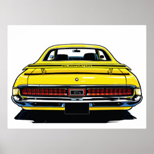 Retro Gele Muscle Car Achter Pop Art Illustratie Poster