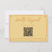 Retro Gele Oranje Handgeschreven QR Code Huwelijk RSVP Kaartje (Voorkant)