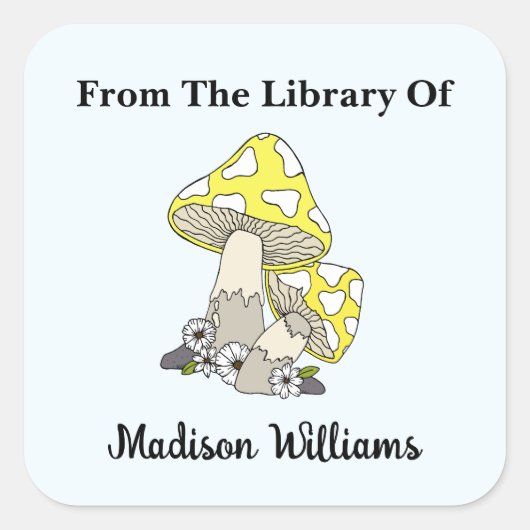 Retro Gele Paddenstoel Boeklabel Vierkante Sticker (Voorkant)