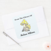 Retro Gele Paddenstoel Boeklabel Vierkante Sticker (Envelop)