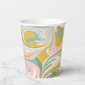 Retro Gele Pastel Abstracte Bruiloftsshower op Maa Papieren Bekers (Achterkant)