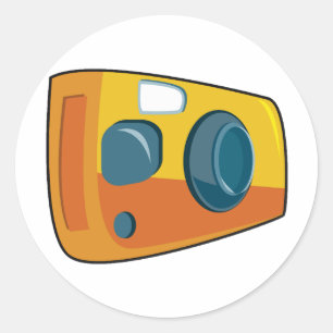 Retro gele point-and-shoot filmcamera ronde sticker