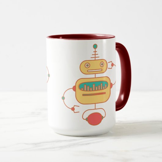 Retro Gele Robot Ruimte Grafiek Mok (Voorkant rechts)