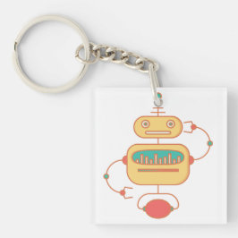Retro Gele Robot Ruimte Grafiek Sleutelhanger