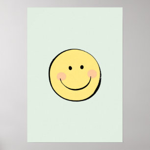 Retro Gele Smiley Face Gelukkig Kinderkamer Decor Poster