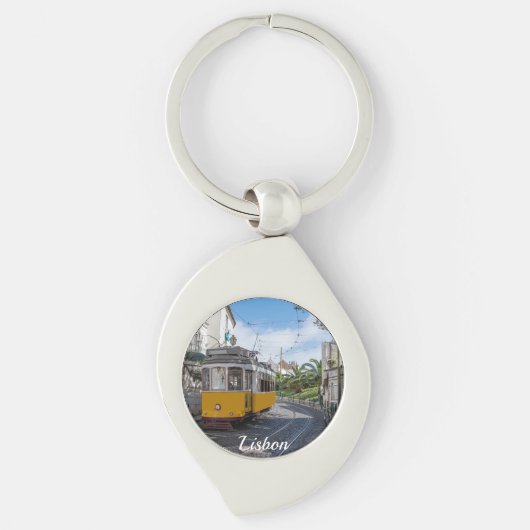 Retro gele tram op straat in Lissabon, Portugal Sleutelhanger (Voorkant)