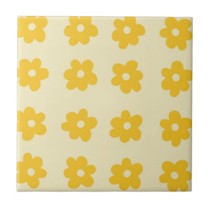 Retro Gele Tropische Eenvoudige Bloem Patroon Tegeltje