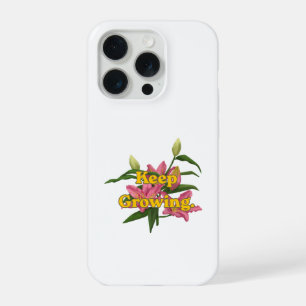 Retro Gele Typografie Roze Lelie Bloemige Blijf Gr iPhone 15 Pro Case