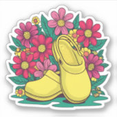 Retro gele verpleegkundige klompen met bloemen sticker (Voorkant)