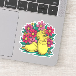 Retro gele verpleegkundige klompen met bloemen sticker