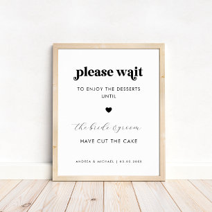 Retro Gelieve te wachten op Desserts Cake Trouwbor Poster