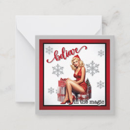 Retro Geloof in Magic Christmas Pinup Notitiekaartje