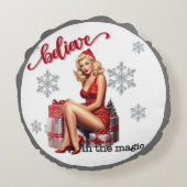 Retro Geloof in Magic Christmas Pinup Rond Kussen (Achterkant)