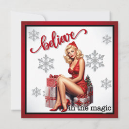 Retro Geloof in Magie Kerst Pinup Feestdagenkaart