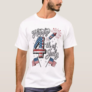 Retro Gelukkig 4 juli Patriottisch Vuurwerk Shirt