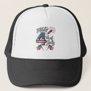Retro Gelukkig 4 juli Patriottisch Vuurwerk Shirt Trucker Pet