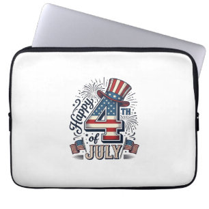 Retro Gelukkig 4 juli Patriottische Hoed Vector On Laptop Sleeve