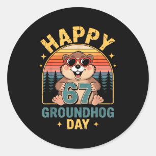Retro Gelukkig 67 Groundhog Day Dierenliefhebber H Ronde Sticker