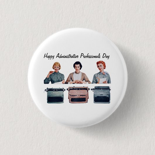 Retro Gelukkig Administratieve Professionals Dag Ronde Button 3,2 Cm (Voorkant)