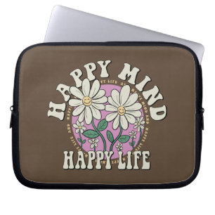 Retro Gelukkig Brein Gelukkig Leven Laptop Sleeve