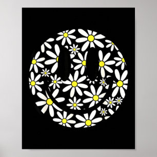 Retro gelukkig gezicht madeliefje bloem preppy est poster