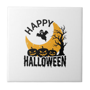 Retro Gelukkig Halloween Geest Pompoen Shirt Ontwe Tegeltje