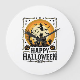 Retro Gelukkig Halloween Heks Maan Shirt Ontwerp_1 Grote Klok