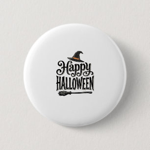 Retro Gelukkig Halloween Heksenhoed Shirt Ontwerp_ Ronde Button 5,7 Cm