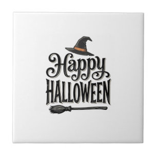 Retro Gelukkig Halloween Heksenhoed Shirt Ontwerp_ Tegeltje