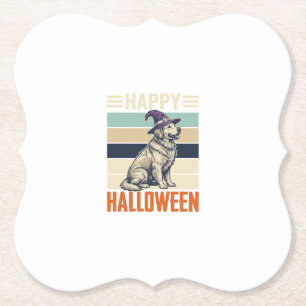 Retro Gelukkig Halloween Hond Heksenhoed Shirt Ont Kartonnen Onderzetters