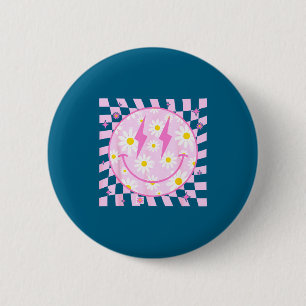 Retro Gelukkig Lachend Gezicht Geruit Patroon Nk M Ronde Button 5,7 Cm