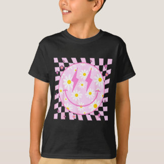 Retro Gelukkig Lachend Gezicht Geruit Patroon Nk M T-shirt