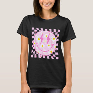 Retro Gelukkig Lachend Gezicht Geruit Patroon Nk M T-shirt