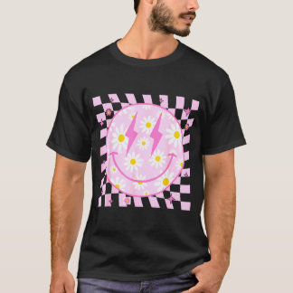 Retro Gelukkig Lachend Gezicht Geruit Patroon Nk M T-shirt