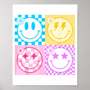Retro Gelukkig Lachend Gezicht Geruit Patroon Vibe Poster