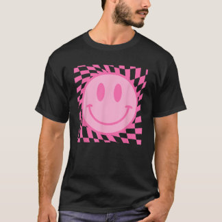 Retro Gelukkig Lachend Gezicht Glimlachend Geruit  T-shirt