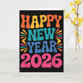 Retro Gelukkig Nieuwjaar 2026 Kaart (Gele Bloem)