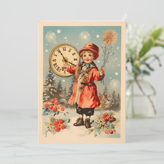  Retro Gelukkig Nieuwjaar Custom Feestdagenkaart (Staand voorkant)