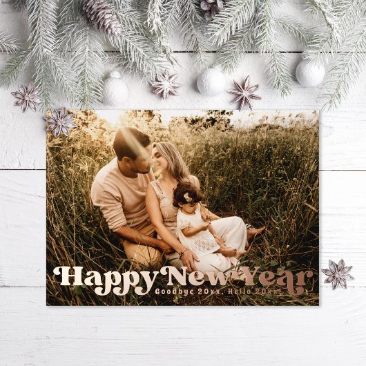 Retro Gelukkig Nieuwjaar Folie Feestdagenkaart