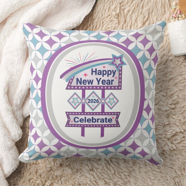 Retro Gelukkig Nieuwjaar Teken – Vieren Marquee Kussen (Deken)