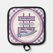 Retro Gelukkig Nieuwjaar Teken – Vieren Marquee Pannenlap (Voorkant)