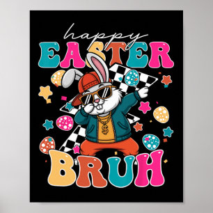 Retro Gelukkig Pasen Bruh Schattig Konijn Dabbing Poster