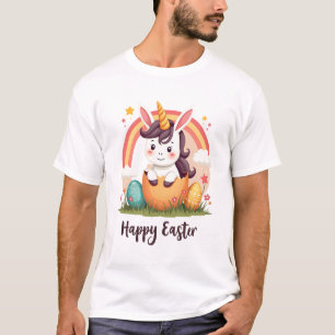Retro Gelukkig Pasen Eenhoorn Regenboog Ei Schatti T-shirt