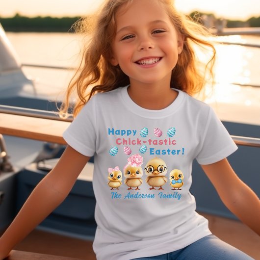 Retro Gelukkig Pasen Kuikens Familie T-shirt