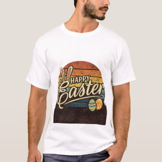 Retro Gelukkig Pasen Vintage Zonsondergang Konijn T-shirt