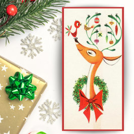  retro gelukkig rendier aangepaste kerst feestdagenkaart