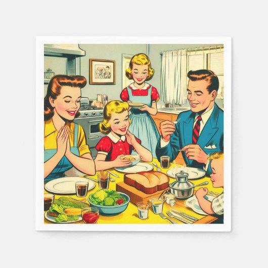 Retro Gelukkige Familie Strips Servet (Voorkant)