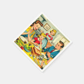 Retro Gelukkige Familie Strips Servet (Hoek)
